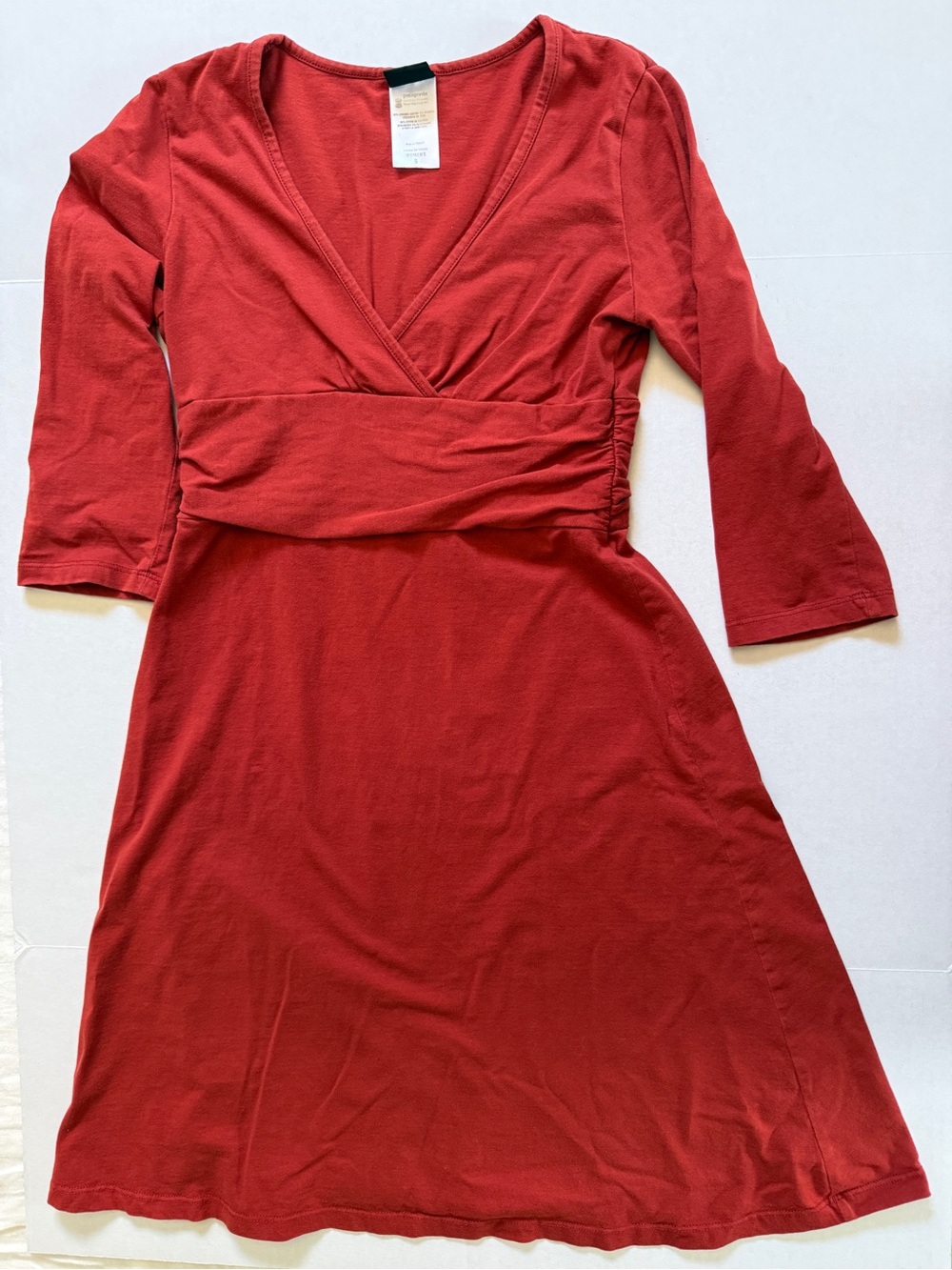 Red Patagonia Faux Wrap Dress, Organic Cotton, Small